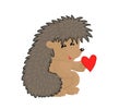 A cute hedgehog holds a heart. Cartoon. Vector.